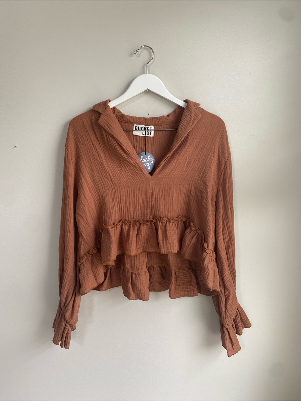 BUCKETLIST Rust Ruffle Tiered V-Neck Tunic
